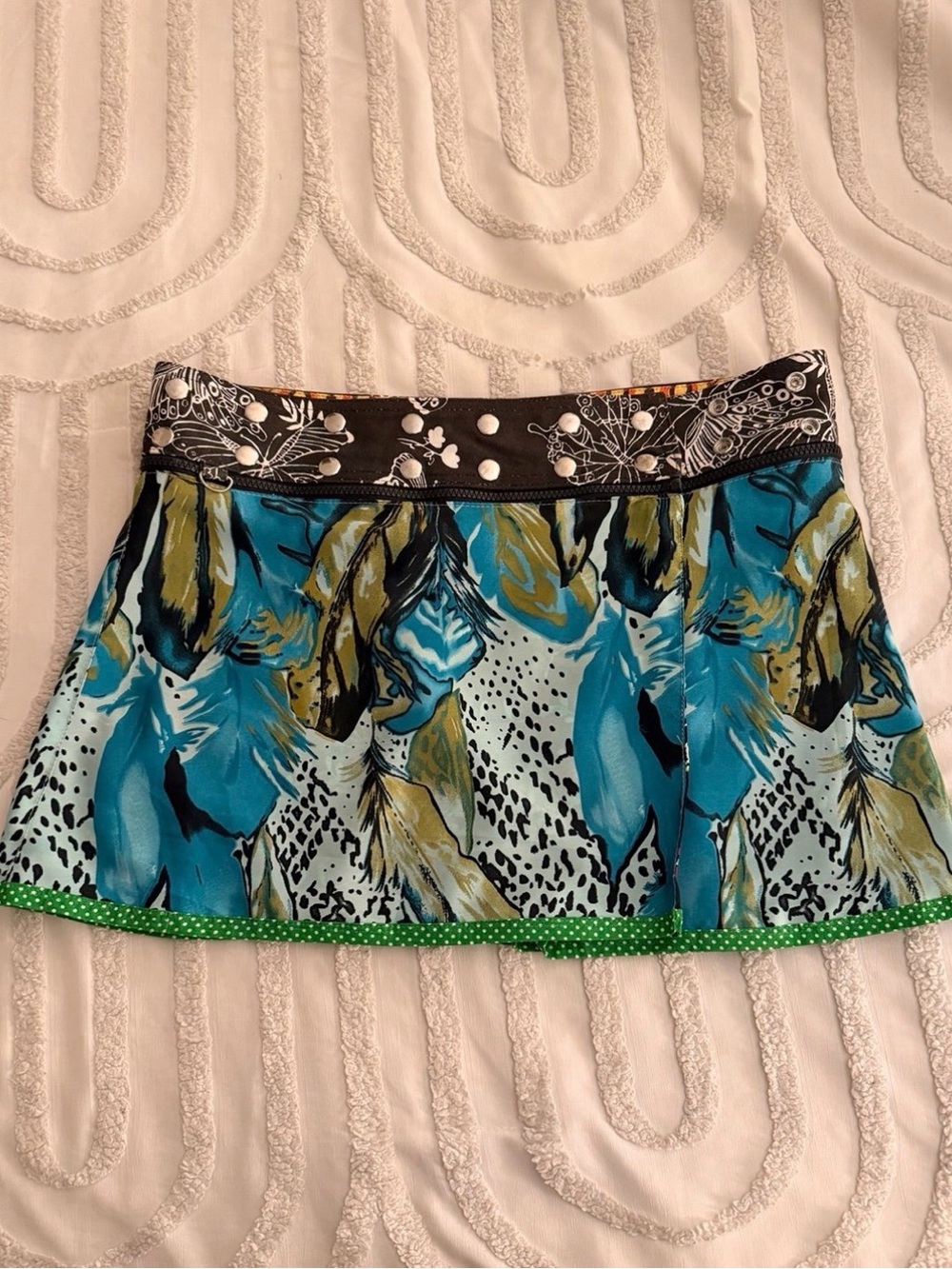 Teal Floral Print Mini Skirt with adjustable Waistband